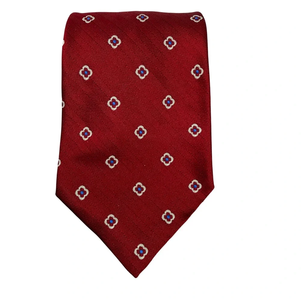 Lauren Ralph Lauren Mens Silk Tie Burgundy Red Herringbone Floral Medallion USA